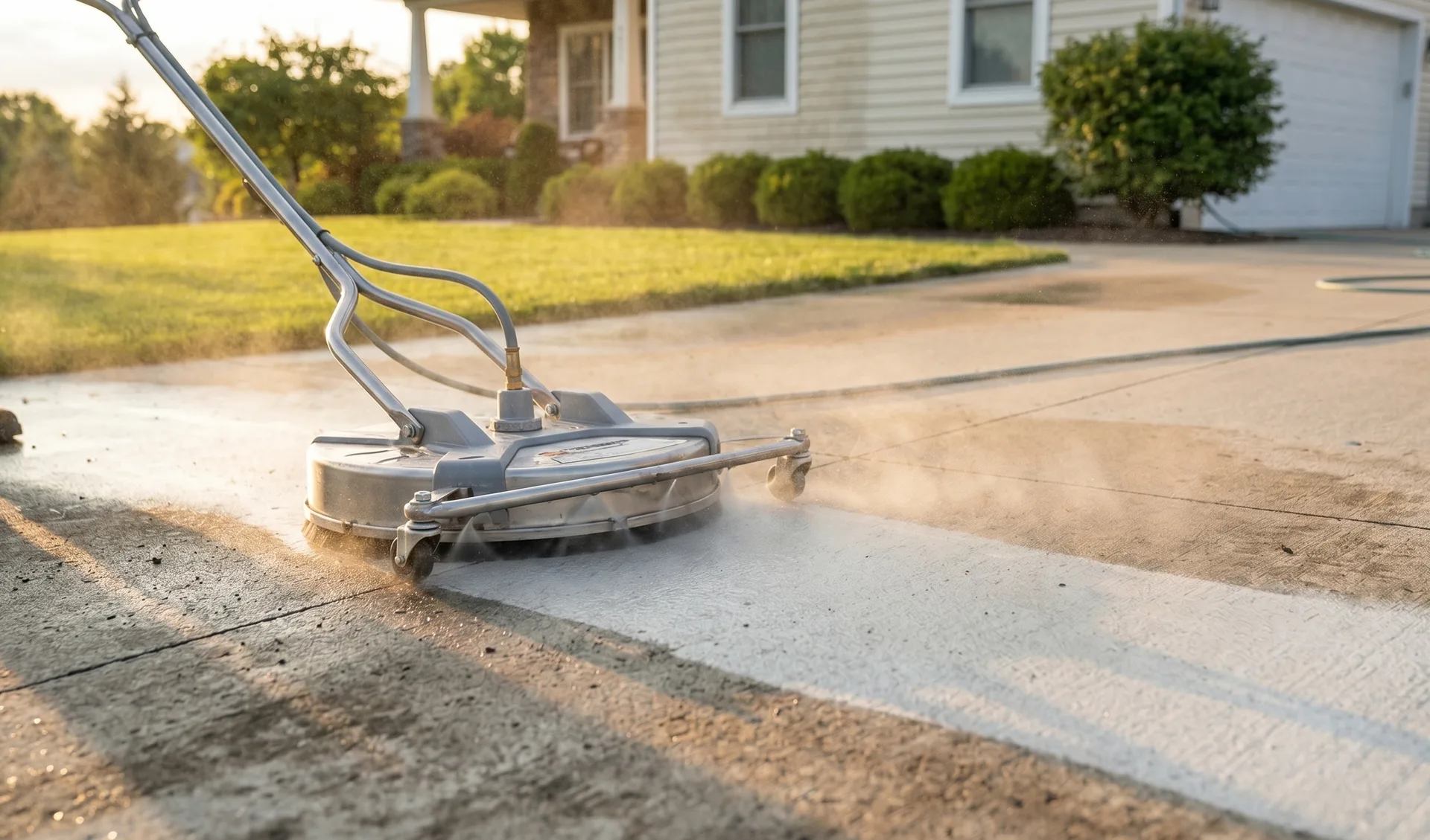 Hamilton interlock pavers cleaned with rotating surface cleaner — joint sand visible