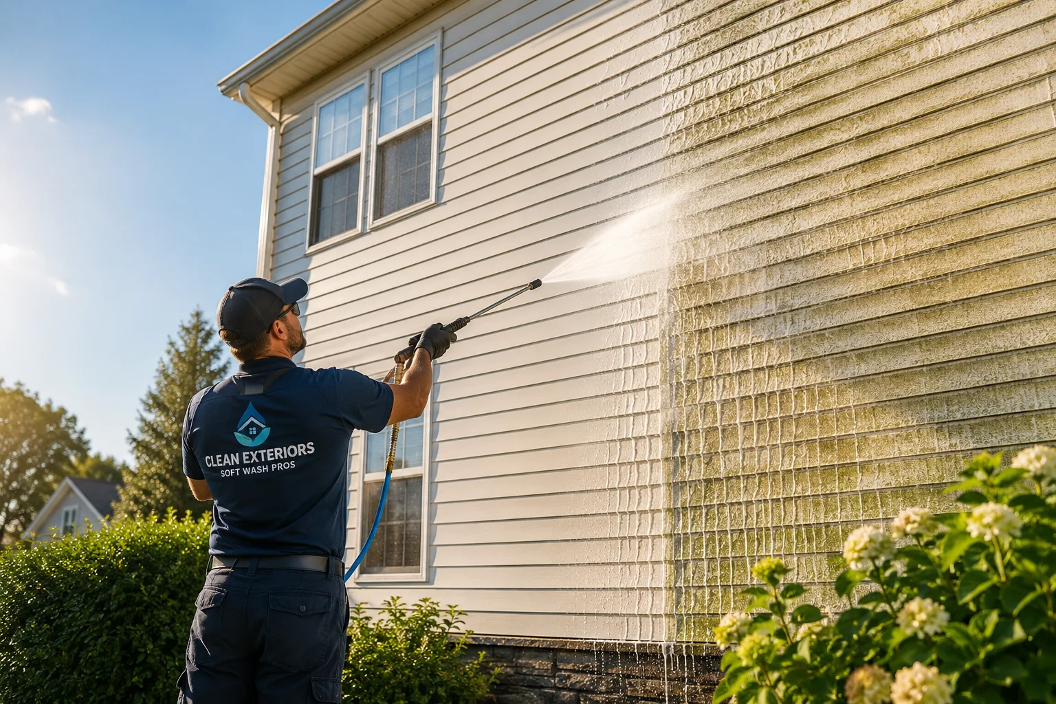 Pressure Washing Wall Closeup on /siding-cleaning/ — Hamilton Pressure Washing Hamilton